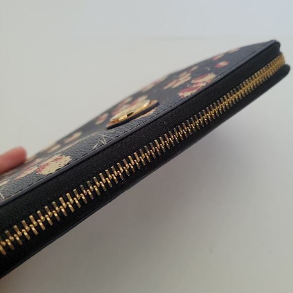 Tory Burch Kerrington Zip Around Continental Wallet Floral Black Large Leather - Picture 3 of 12